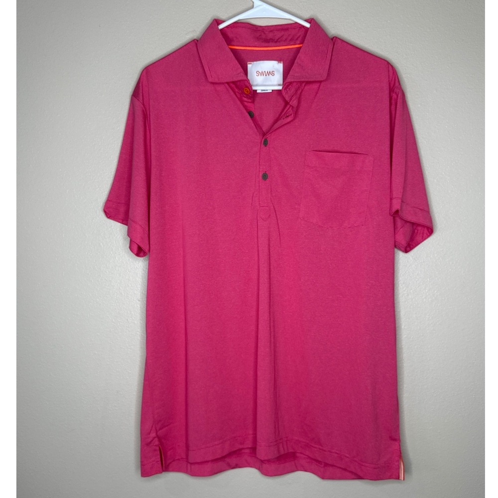 SWIMS Polo Shirt Men's Size‎ XL Micro Stripe Bright Pink Tennis Golf Spring